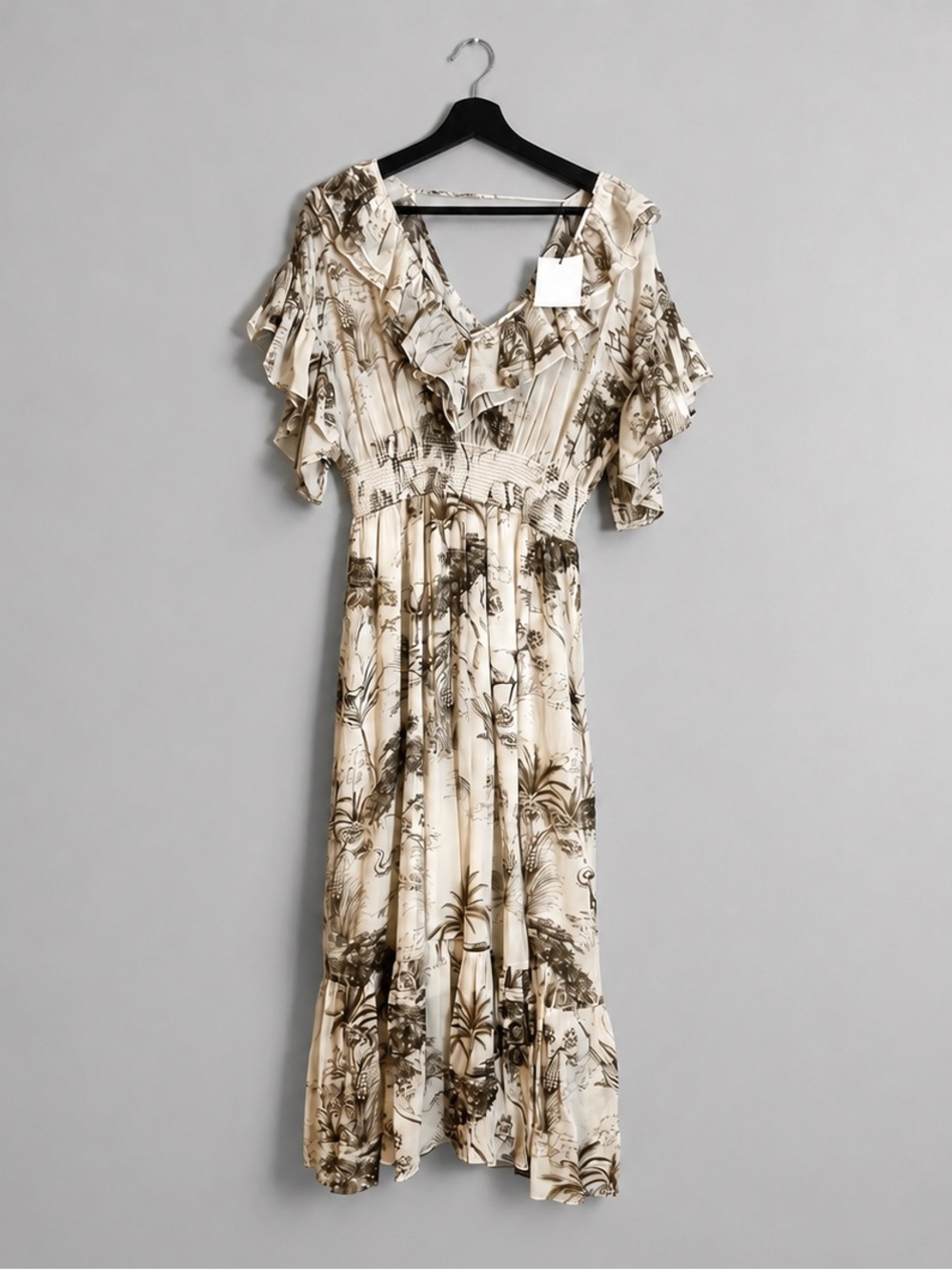 Sandro Cream Maxi Dress with Brown Scenic Print - Picture 3 of 16